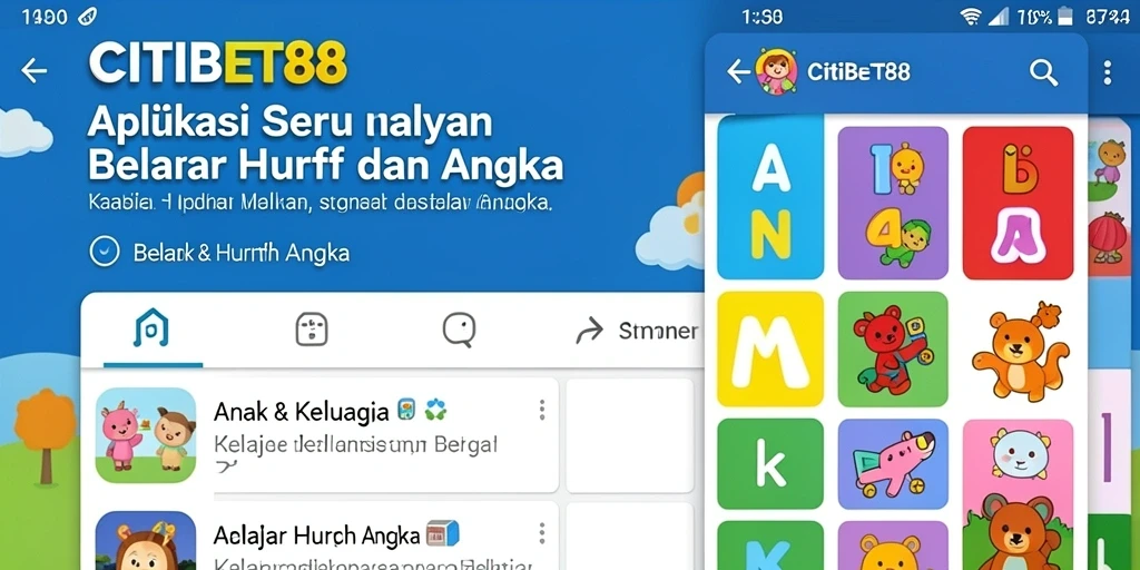 Screenshot utama CITIBET88 menampilkan antarmuka yang menarik untuk belajar huruf dan angka.
